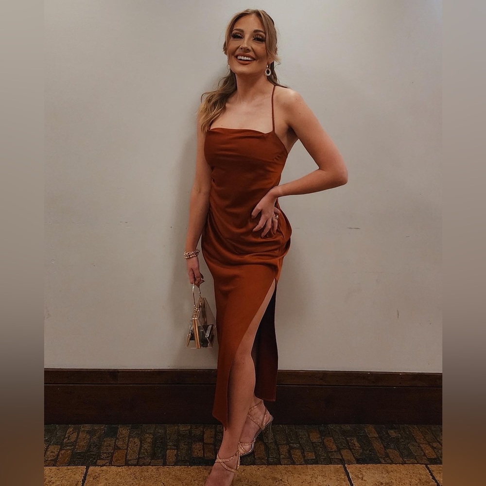 Meshki Burnt Orange leg slit maxi dress - Size S